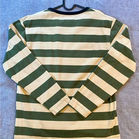 Knickerbocker heavyweight Striped Long Sleeve Shirt - Green and Cream - Picture 2 of 7
